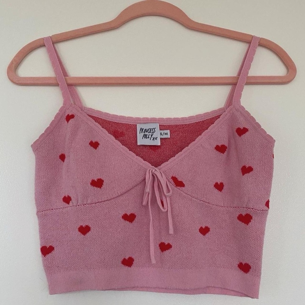Princess Polly pink heart covered knit tank crop top - size small/medium
